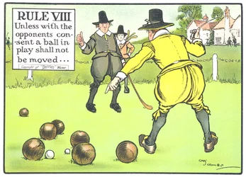 Regel VIII: Ohne Zustimmung der Gegner darf ein Ball im Spiel nicht bewegt werden..., aus 